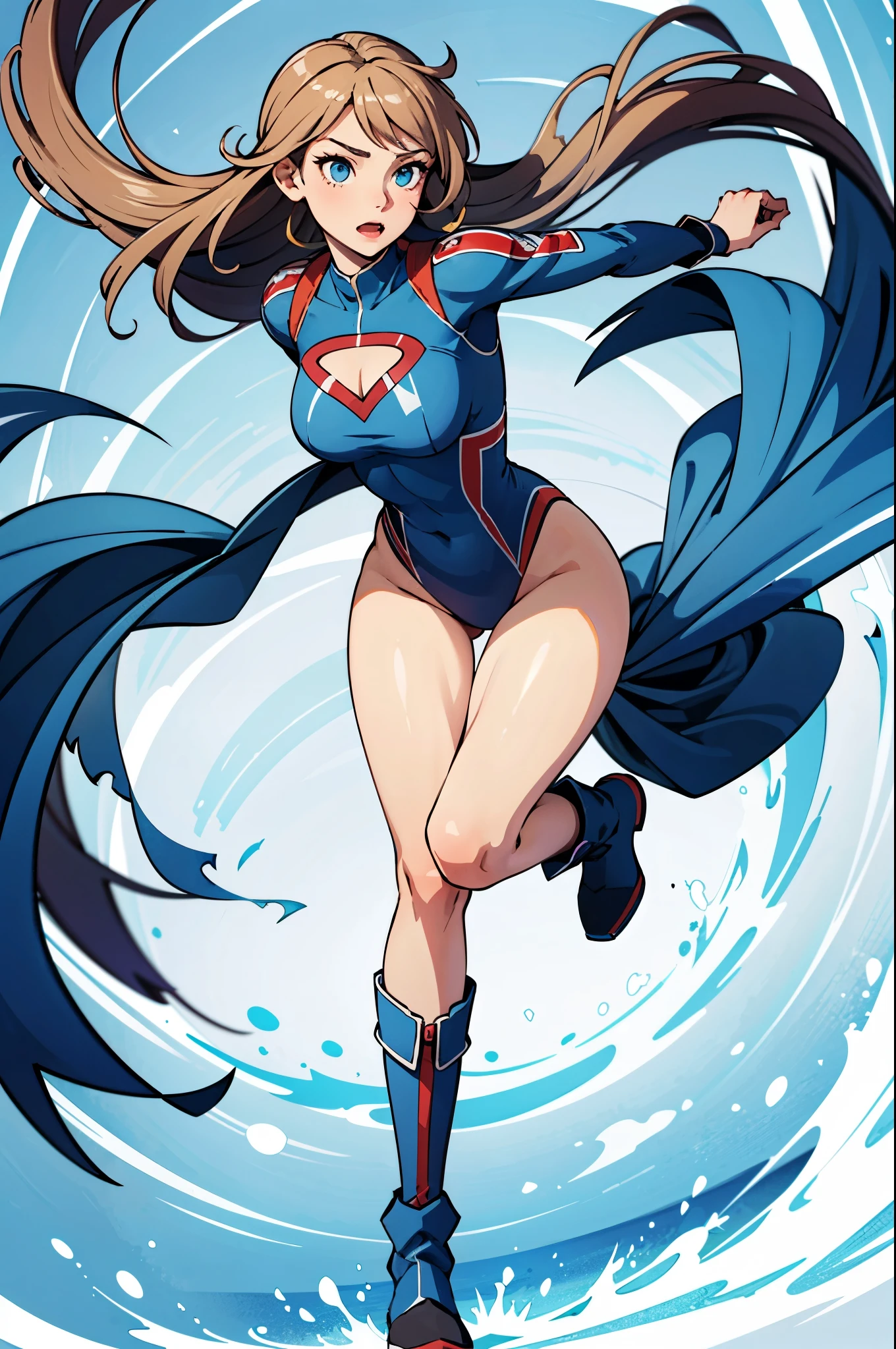 1girl, solo focus, superhero, leotard, highleg leotard, bare legs, boots, solo focus, mature lady, spinning her body in rapid speed like a tornado, wind swirls, rapid gyration, tornado spinning girl, tornado spin, turning to a whirlwind, ultra highres, absurdres, beautiful face, detailed eyes, symmetric eyes