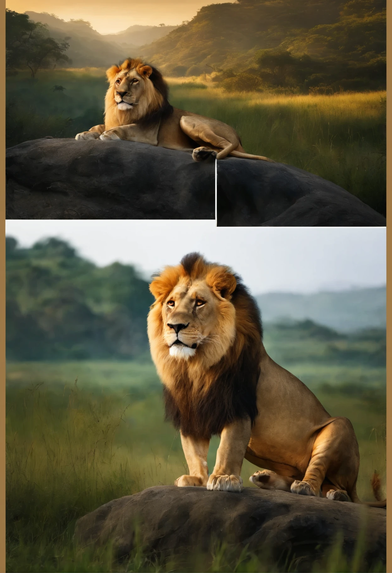 A lion and Burmes leader( Daw Aung San Su Kyi), She near the lion Cinematic and realistic image with a very detailed environment