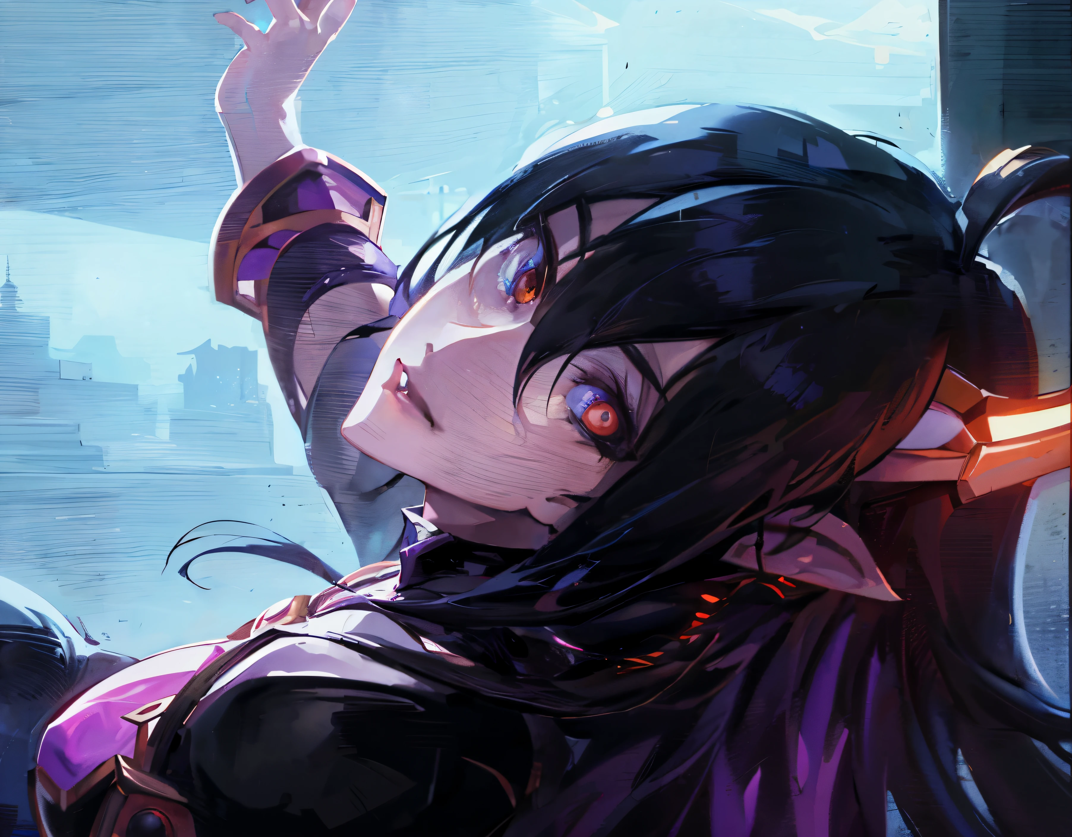 garota anime com longos cabelos pretos e vestido roxo segurando um telefone celular, extremely detailed artegerm, irelia, artegerm detailed, Irelia de League of Legends, artegerm and rossdraws, artegerm. alto detalhe, rossdraws sakimimichan, trending artegerm, style artegerm, Ross Draws 1. 0