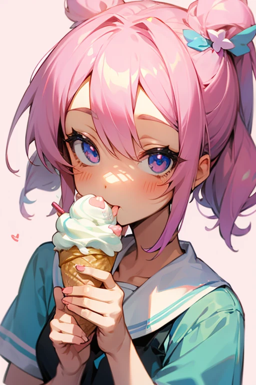 cute anime girl licking icecream cone