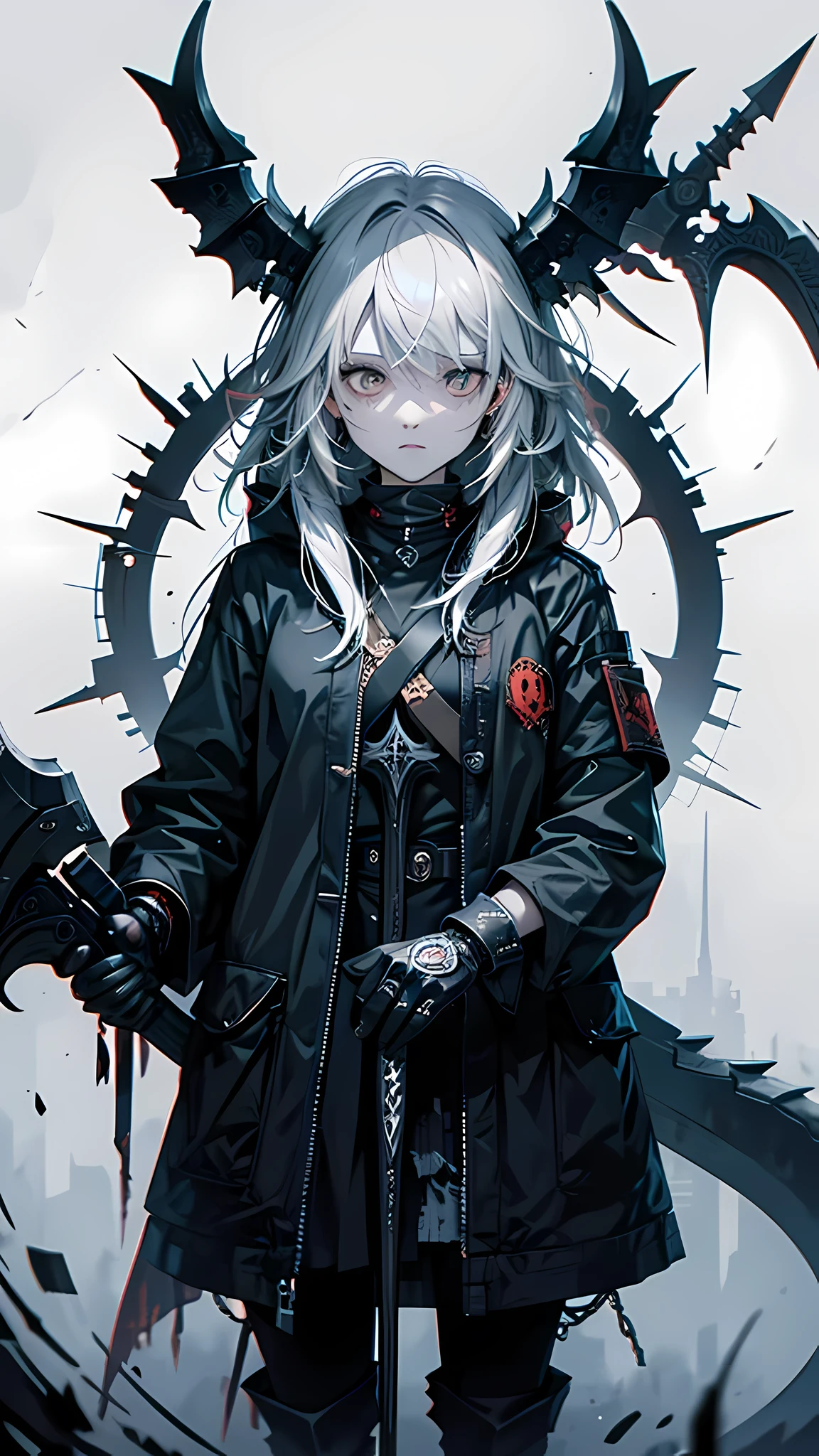 Color is black,Aries Head,The sickle of death,Horror hell,overlooking,torn clothes,eye looking down