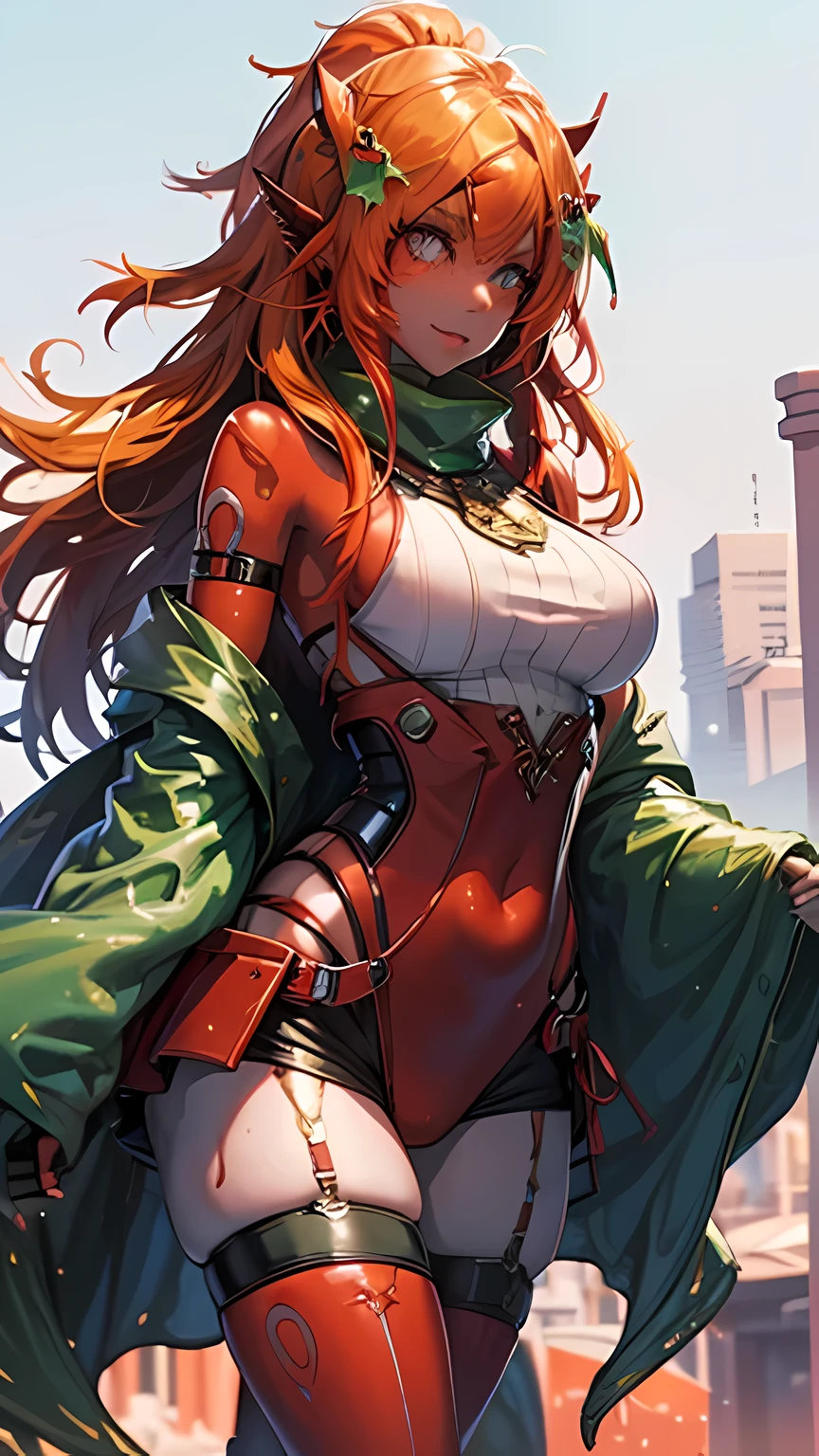 Woman punk long red hair green eyes big breast apocalypse
