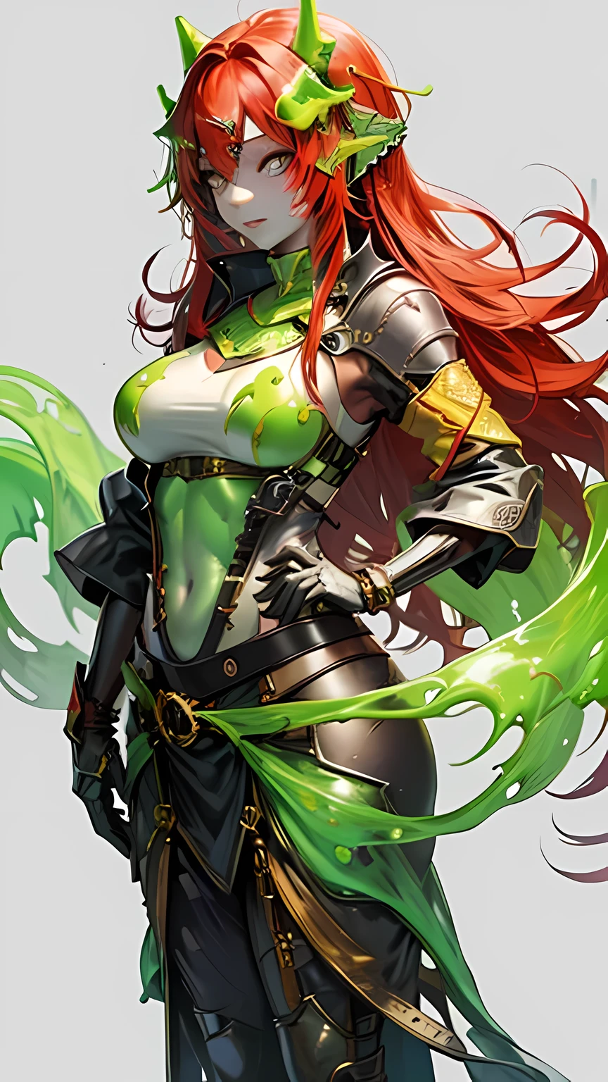 1 girl, alone, (slime girl, colored skin, red skin:1.4), monster girl, Miao default value, long hair, hair accessories, :\3, High, curved, medium breasts