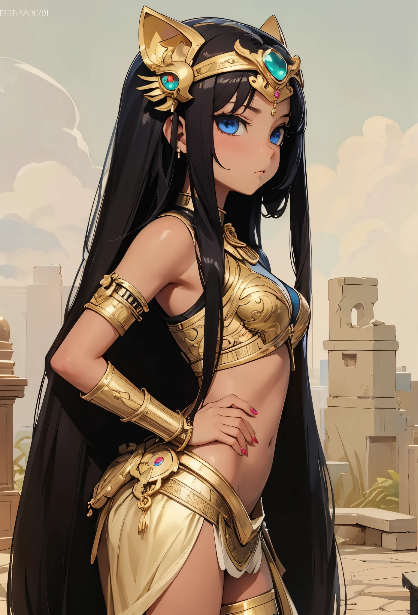 ((Highly accurate drawing in every detail)Extremely precise depiction)[High resolution],(detailed illustrations,とてもfineで緻密な描画,Delicate drawn lines with tempo,Realistic texture expression),[color traced main line],[ruins background [Ancient Egypt]],HENTAI (ANIME Girl (beautiful) 16 years old) cyborg [(tanned skin) [Lustrous black hair]],((Bastet) Beautifully decorated golden cyber armor) ([Complex decorative processing] [elegant],Gorgeous golden luster (Polished reflective luster)) [Gorgeous and luxurious],gravure,[Oparts Lost Technology [Hierograph]],(複雑でbeautiful装飾 [Dense detail]),(きめ細やかでbeautiful肌表現 [transparency]),[完璧な目のdetailed (Beautifully detailed iris)(Eyes like deep jewels)],(eyes light[Pinpoint lighting for the eyes]),[長くてbeautiful睫毛],[precisely drawn hair [美しく艷やかな髪のdetailed]],(完璧な手のdetailed [破綻のないbeautiful指 [beautiful nails]]),(perfect anatomy(perfectly balanced proportions))[[full body portrait]],[[Design built to the highest level]][ideal color coordination(Accurate simulation of light and material interactions)],([Precision Detail](detailed,高fine)),[Visual art that tells a story],((highest quality)fine[[High density drawing]])[FHD].