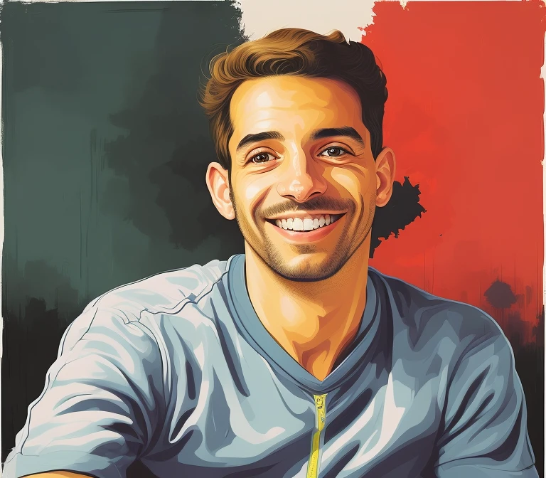 there is a man who is smiling and holding a tennis racket, retrato de alta qualidade, # 1 pintura digital de todos os tempos, #1 pintura digital de todos os tempos, pintura digital de desenho animado, Tony Sandoval. 8k realista, retrato nft, digital illustration portrait, caio santos, in digital illustration style, retrato de arte digital, inspirado em Nathan Oliveira