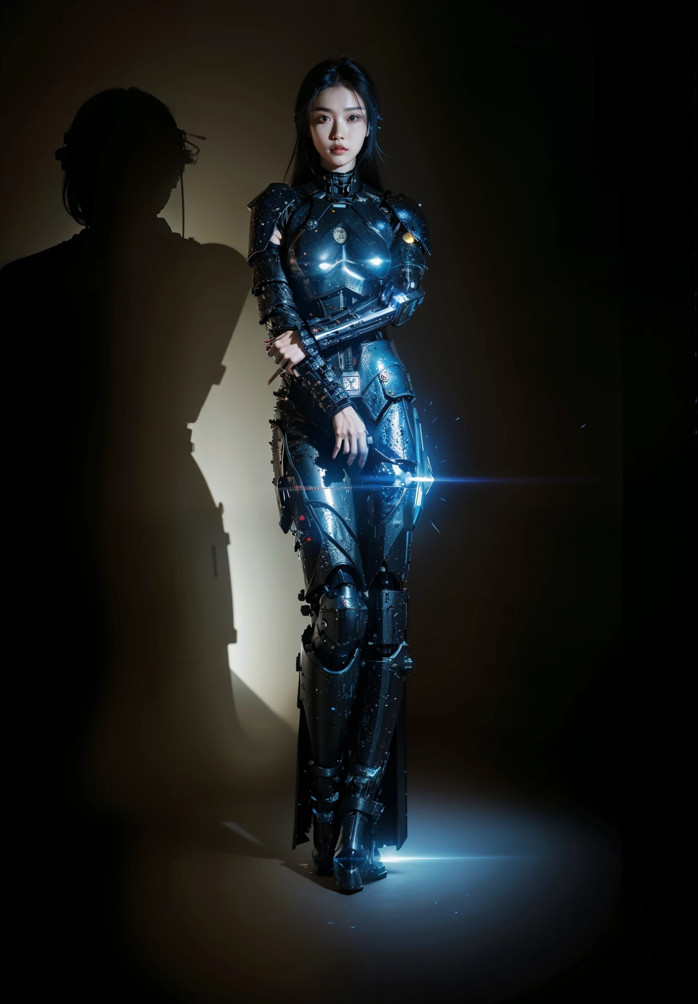 Fantasy cyberpunk world,1 Mechanical Miracle,defend world order;Samurai mechanical armor,Equip transparent weapons,aerodynamic design,A big portion for 1 person,Art of the highest quality,8K ultra-high resolution,dynamic lighting,Just as brilliant,bright colors,Wearing a cyberpunk space helmet,Luminous mechanical protective mask,Future high-tech tactical helmet,steel armor
