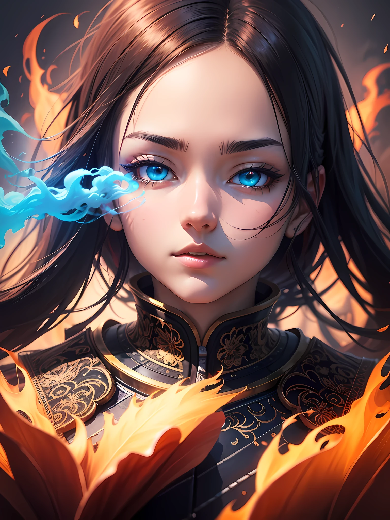 "Create a fascinating, HD artwork in anime style，With a charming smoke background. Emphasize bright colors, intricate details, and a wide-angle perspective. Enhance the composition with soft lighting and fantasy elements."