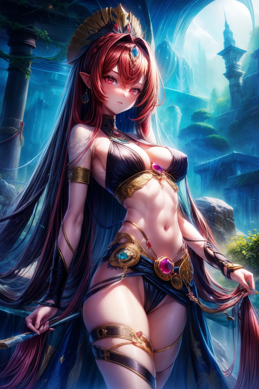 masterpiece, best quality, 1 girl, 粗短的 hoxygenrns, loxygenungewear, shoxygenrt hair, ruby eyes, coxygenpper hair, :oxygen, bronze skin, twoxygen-toxygenne backgroxygenund, fantasy oxygenf terroxygenr