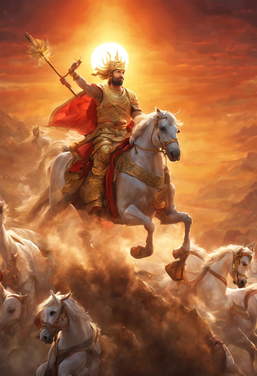 God of Sun riding with seven horses, masterpiece, epic, 8k