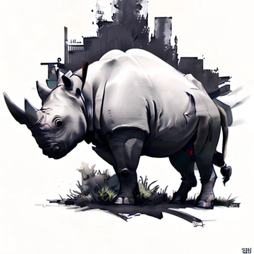 a black and white image of a rhino with a tree in the middle, art style of polygon1993, stylized cyberpunk minotaur logo, logo without text, low poly outlines, black outline, greyscale 1 9 9 0, unknown artstyle, high quality screenshot, symmetrical logo, game logo, snorting rhino, made of grey granite