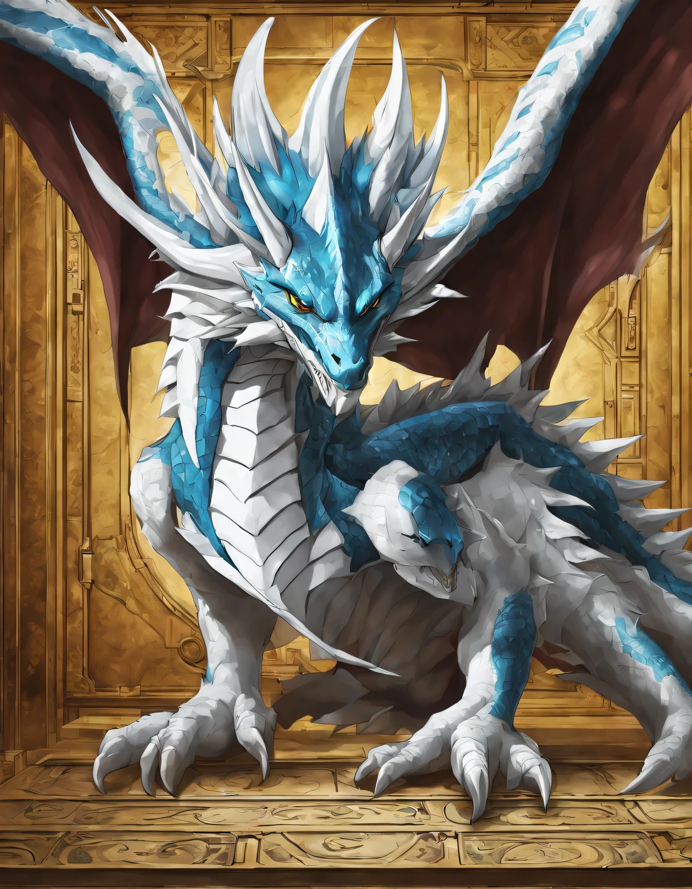 anime style, Yu-Gi-Oh, game card, Blue-eyed white dragon, whole body, cyan eyed white dragon, best quality, masterpiece
