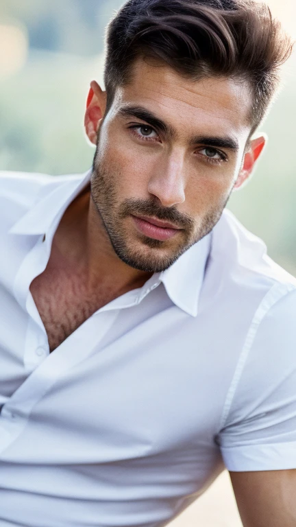 Beautiful Man in White Shirt (Exuding Amazing Stunnning Beauty), High quality: 1.5, Most Beautiful Man Ever, Handsomest Man Alive, Stunningly Beautiful, Charming Face, Well-Fitted White Shirt, Detailed Features, Sharp Focus, Realistic Texture, Highly Detailed, Intricate Details, Realistic Skin, Professionally Captured, 4K Ultra HD, Radiant Smile, Perfectly Toned Body, Extremely Detailed, Ultra-Realistic, Masterpiece, Post-Processing, Max Details, Roughness, Authentic Life, Photorealism, Photography, Ultra High Definition