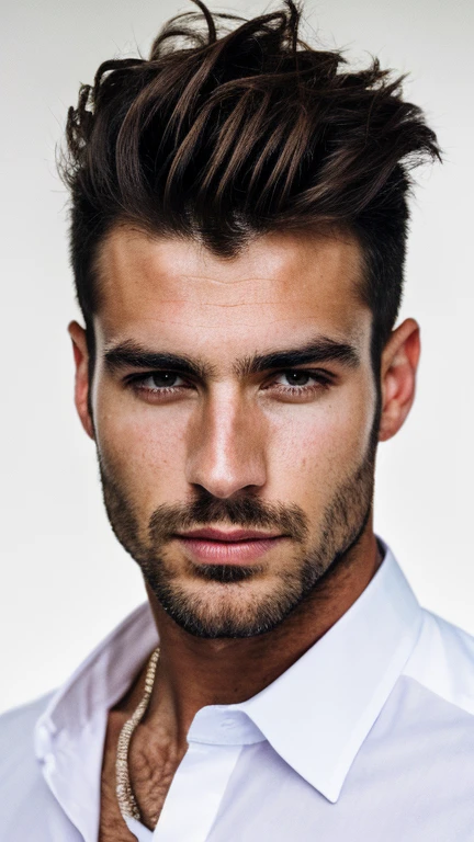 Beautiful Man in White Shirt (Exuding Amazing Stunnning Beauty), High quality: 1.5, Most Beautiful Man Ever, Handsomest Man Alive, Stunningly Beautiful, Charming Face, Well-Fitted White Shirt, Detailed Features, Sharp Focus, Realistic Texture, Highly Detailed, Intricate Details, Realistic Skin, Professionally Captured, 4K Ultra HD, Radiant Smile, Perfectly Toned Body, Extremely Detailed, Ultra-Realistic, Masterpiece, Post-Processing, Max Details, Roughness, Authentic Life, Photorealism, Photography, Ultra High Definition
