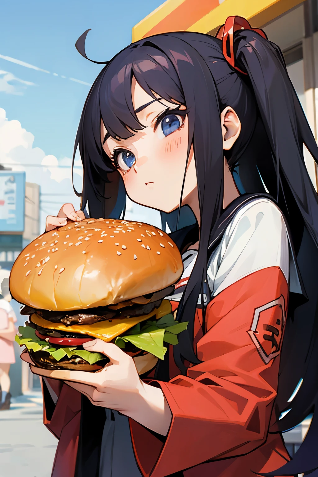 anime girl with burger