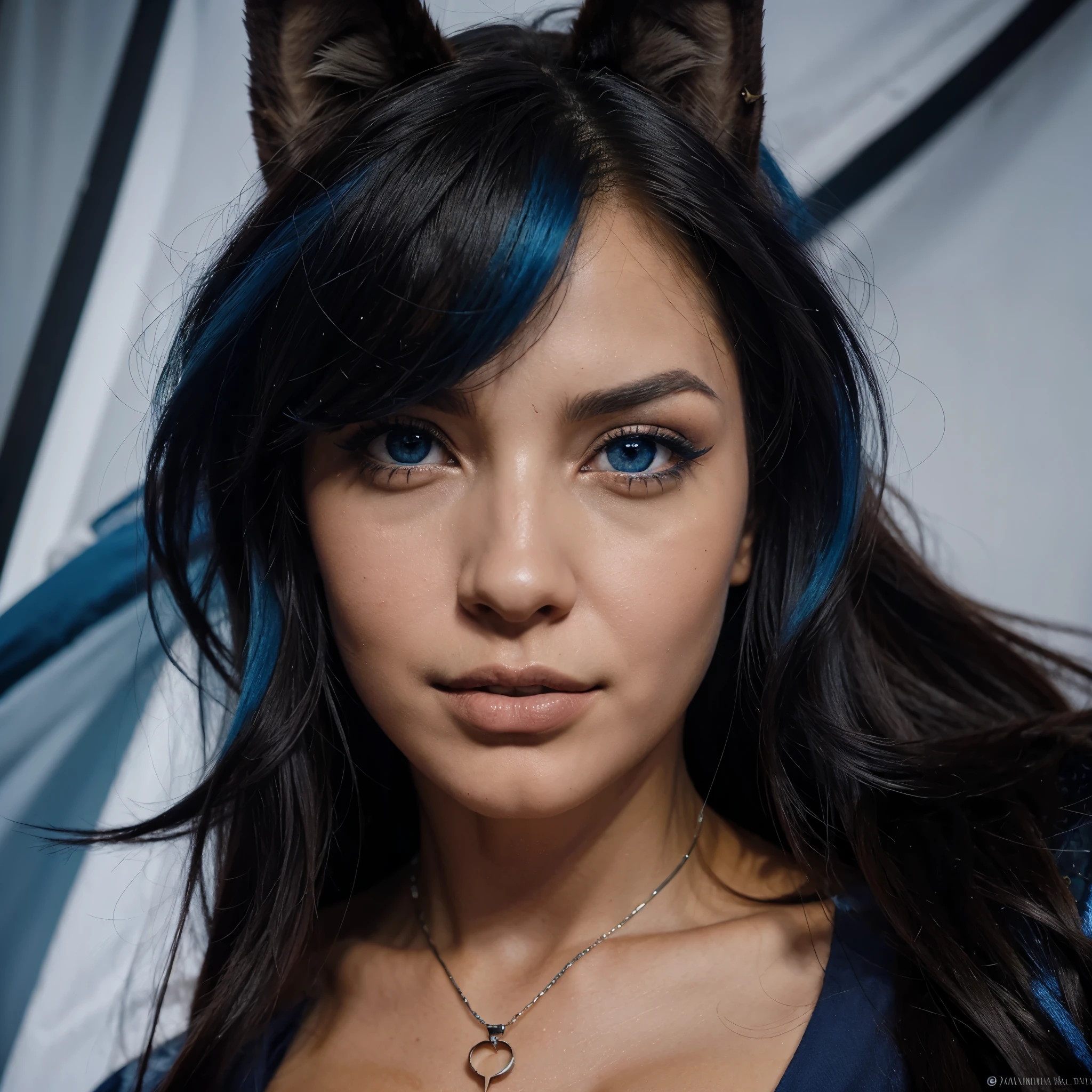<lora:felicia:1>,1girl,animal hands,fur, white fur, realistic skin, photorealistic, skinny, pores, black metallic collar