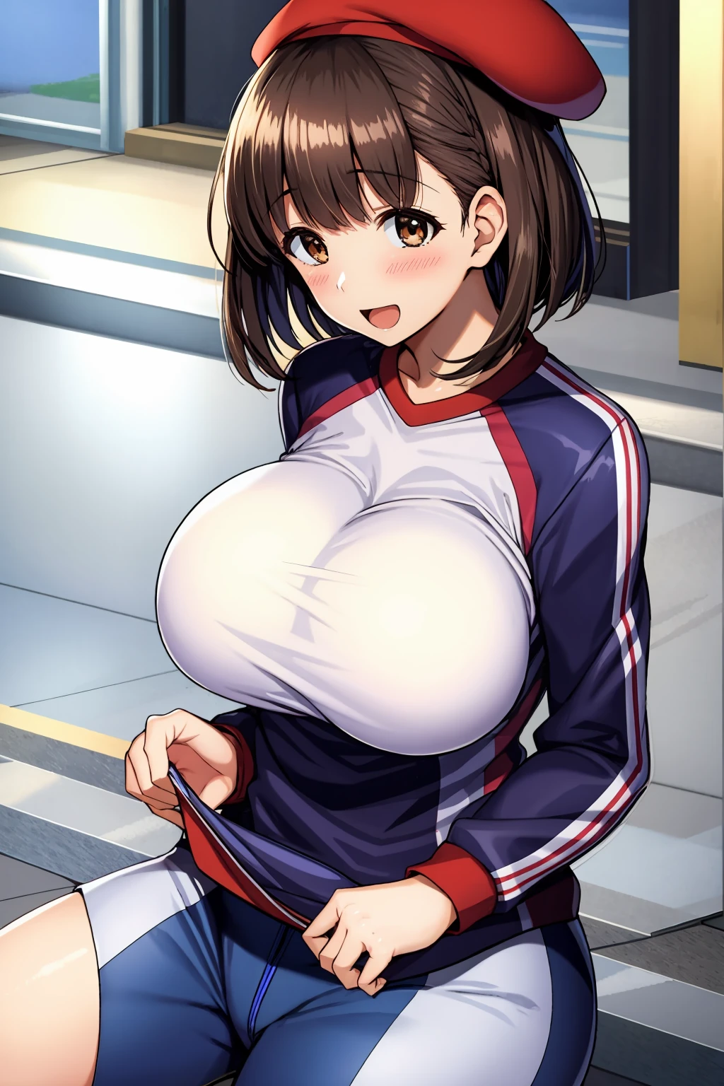 (masterpiece, highest quality:1.2), sharp focus,
shiny skin,
Yuina, brown hair, short hair, bob cut, center flap bangs, dull bangs, big breasts, brown eyes, we say, lake, evening, bend, Gym suit, crown, beret, Happy, headgrabblowjob, 1girl, hetero, penis, 1boy, fellatio, oral, uncensored, testicles, hands on another's head, erection, realistic, male pubic hair, solo focus, pubic hair