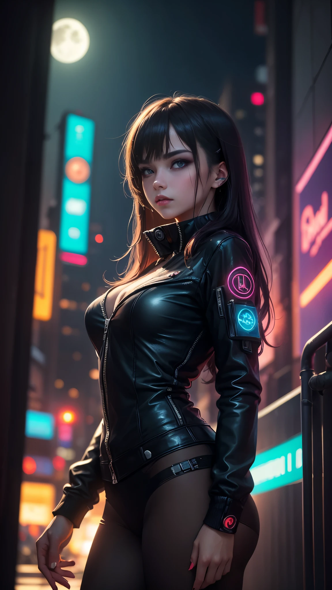 (Masterpiece: 1.2), Best Quality, 1 Girl, Cyberpunk Environment, Neon and Overcast Sky, Emphasis on Cartoon Style: 1.5, Sexy, Exposed Nipples, Sperm on Face, Blush, Rope, Obscene Lines on the Lower Abdomen, Pubic Hole, Carmelto Highlight, 1 Girl Big Breasts,".