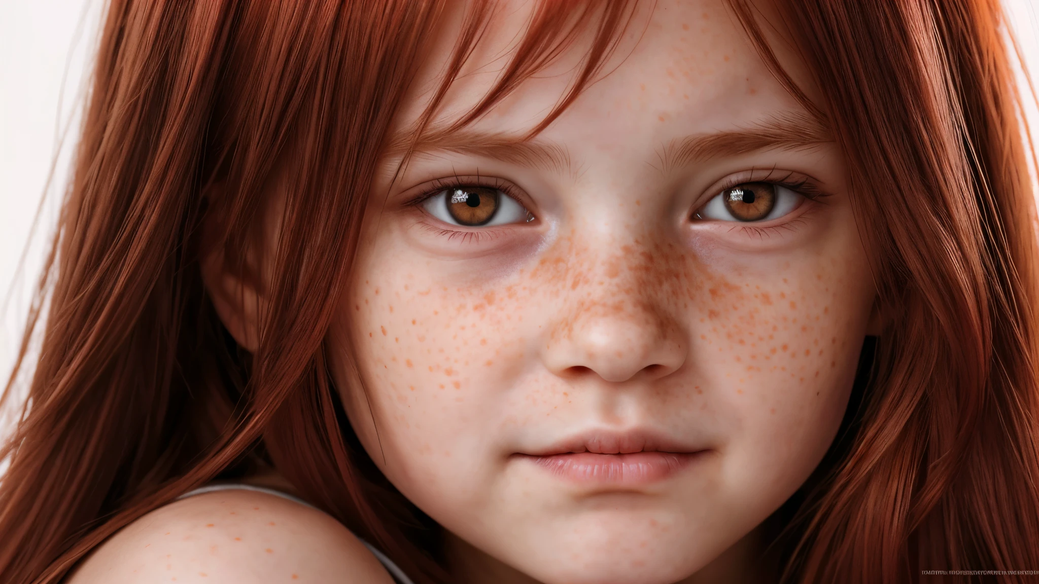KIDS GIRL vampire RED EYES with long hair professional, artwork, 8k, hyperrealistic portrait redhead (looking shy:1.3), freckles, detailed face, detailed skin, photography, thirst, photorealistic,