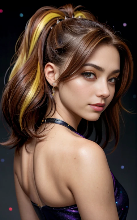 (La mejor calidad, Obra maestra), 1girl, 19 year old ,galaxia, brillar, vestido, Particle, viento, Flor, Parte superior del cuerpo, fondo , Mirando al espectador, cabello rubio , corte pixie , pelo rubio , corte de cabello pixie , ropa futurista , maquillaje , labios rojos , sombra de ojos , gran sonrisa , fondo variado , ojos color rosa , senos grandes , cabello rubio , cabello corto dorado, pelo rubio esponjoso, foto de cuerpo completo , presumida , senos grandes , Adagio Dazzle , mlp , ropa futurista , ojos color rosa 