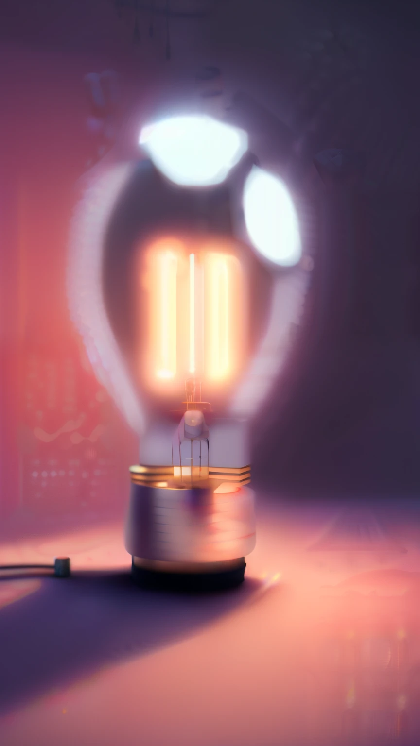 a painterly illustration of a glass soviet hot glowing vacuum tube in a dark room, purple lighting in the background, purple to orange gradient, high contrast, vivid fantasy colors, digital art