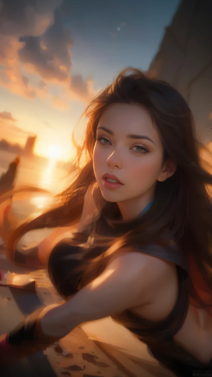 (raw photo, Best quality), (Realistic, Photo Realistic: 1.3), Best quality, very detailed, masterpiece, Hyper detail, illustration, 1 girl, Dynamic angle, World masterpiece Theater, sloppy_long_hair, Best quality, Highly detailed CG Unity 8K wallpaper, ink, Amazing, cinematic lighting, Lens_flash, whole body picture: 1.2, dunhuang_style