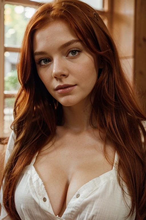 Da ist eine Frau mit roten Haaren und einem schwarzen Kleid, with red hair and green eyes, red-haired girl, cute young red-haired girl, red-haired girl, roter Kopf, portrait of a red-haired girl, mit lockigen roten Haaren, beautiful young model, beautiful portrait lighting, sie ist rothaarig, Girl with red hair, eine rothaarige junge Frau, flowing reddish-brown hair, red-haired goddess, drink coffee, morning