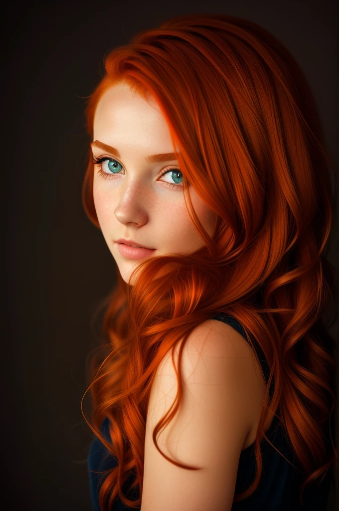 There is a woman with red hair wearing a white sweater and black jeans, an einem Tisch sitzend und beim Kaffee trinken, with red hair and green eyes, red-haired girl, cute young red-haired girl, red-haired girl, roter Kopf, red-haired girl, mit lockigen roten Haaren, beautiful young model, beautiful portrait lighting, sie ist rothaarig, Girl with red hair, eine rothaarige junge Frau, flowing reddish-brown hair, red-haired goddess, realistisch