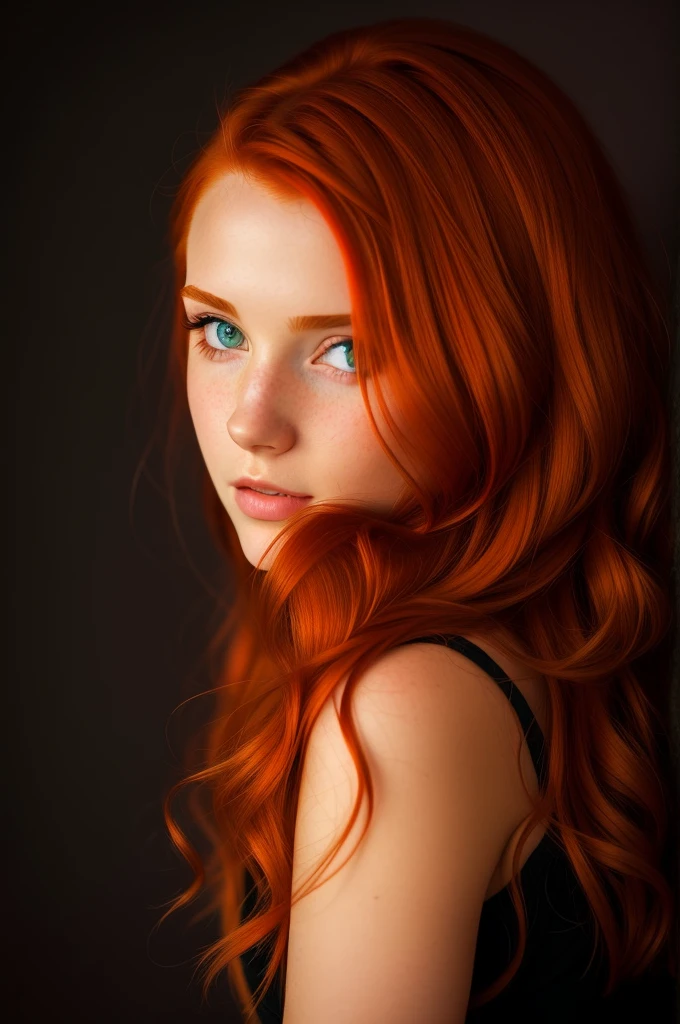 There is a woman with red hair wearing a white sweater and black jeans, an einem Tisch sitzend und beim Kaffee trinken, with red hair and green eyes, red-haired girl, cute young red-haired girl, red-haired girl, roter Kopf, red-haired girl, mit lockigen roten Haaren, beautiful young model, beautiful portrait lighting, sie ist rothaarig, Girl with red hair, eine rothaarige junge Frau, flowing reddish-brown hair, red-haired goddess, realistisch