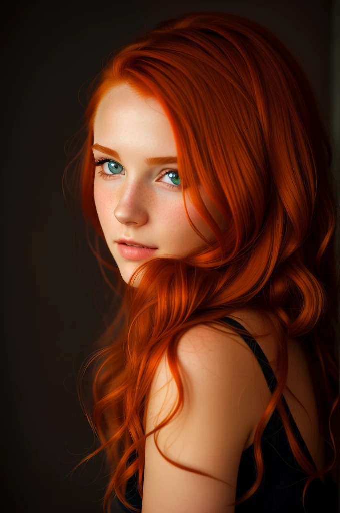 There is a woman with red hair wearing a white sweater and black jeans, an einem Tisch sitzen und beim Kaffee trinken, with red hair and green eyes, red-haired girl, cute young red-haired girl, red-haired girl, roter Kopf, red-haired girl, mit lockigen roten Haaren, beautiful young model, sie ist rothaarig, Girl with red hair, eine rothaarige junge Frau, flowing reddish-brown hair, red-haired goddess, realistisch