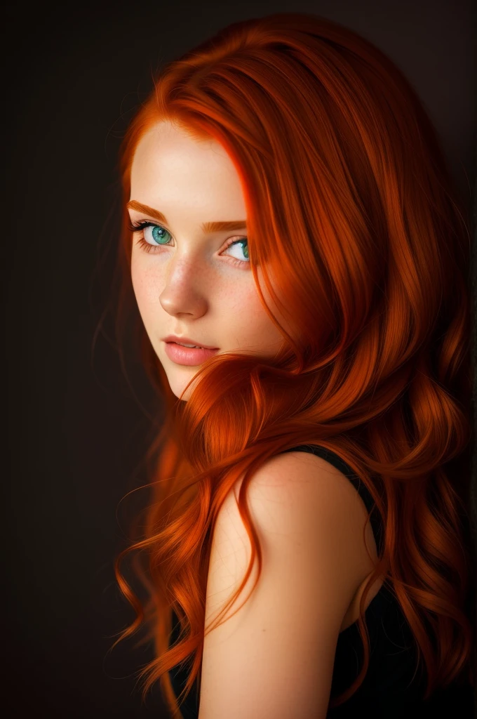 There is a woman with red hair wearing a white sweater and black jeans, an einem Tisch sitzen und beim Kaffee trinken, with red hair and green eyes, red-haired girl, cute young red-haired girl, red-haired girl, roter Kopf, red-haired girl, mit lockigen roten Haaren, beautiful young model, sie ist rothaarig, Girl with red hair, eine rothaarige junge Frau, flowing reddish-brown hair, red-haired goddess, realistisch