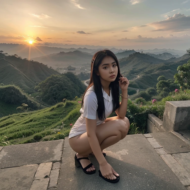 putri duyung sedang berjemur di atas batu karang dengan rambut panjang bergelombang berparas cantik seperti wanita jepang bermata indah tubuh gemoy dan memakai kainmerah tipis tanpa pakaian dalam dan payudaranya besar yang terlihat jelas berlatar belakan langit cerah dan sunset beresolusi tinggi hyperrealistic yang dihasilkan oleh camera tercanggih di dunia.