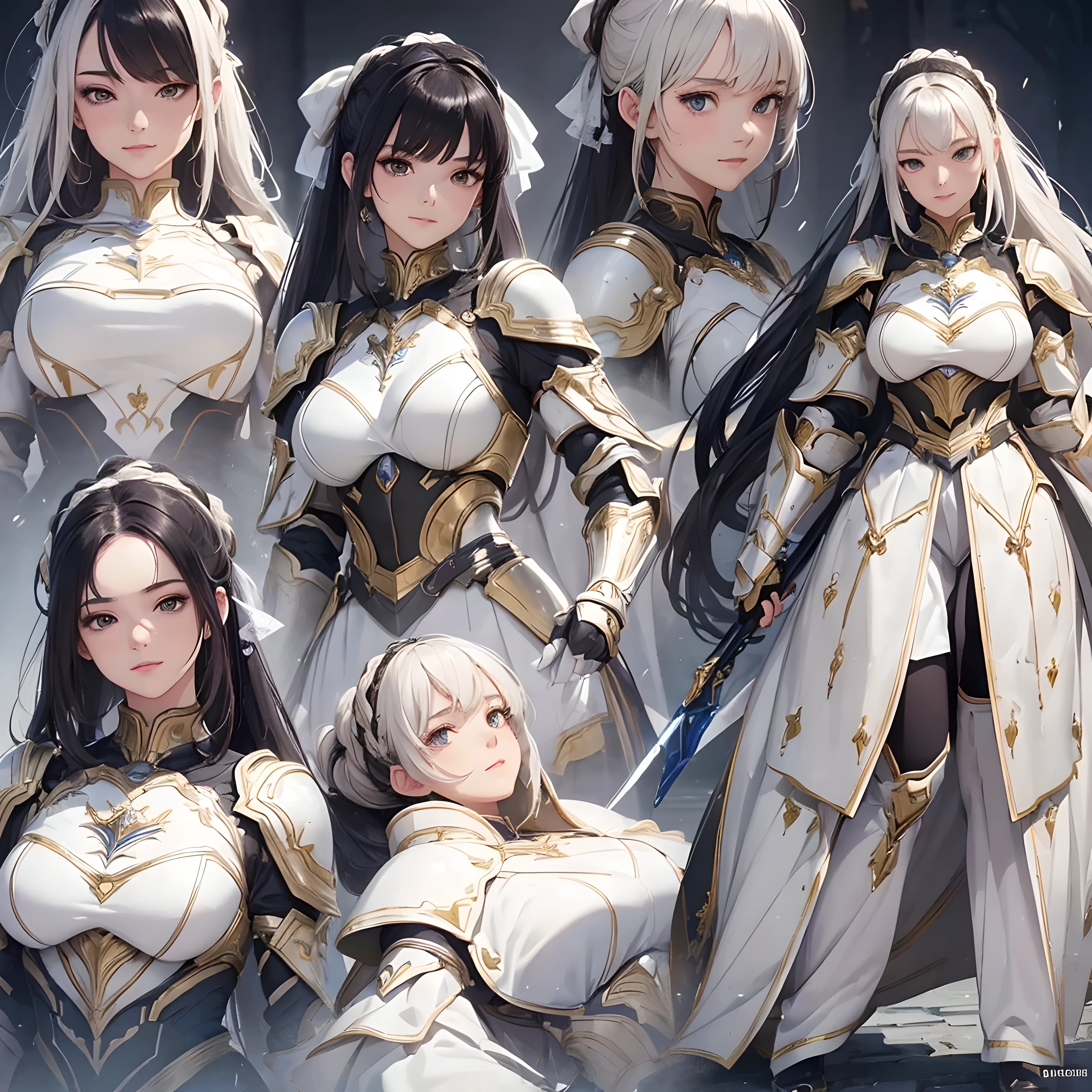 Cabelos pretos, solto, chifre, usar maid, seria,fundo branco, sword in her hand, seria,olhos pretos,pose extravagante  