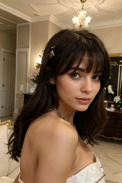 Elegant brunette with Chanel hair is prepared to go to sleep