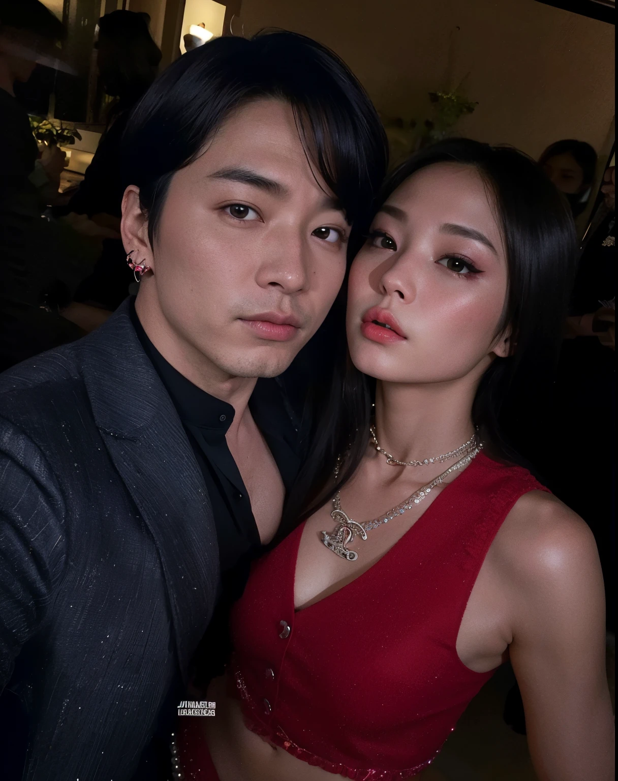Araffe e uma mulher posando para uma foto com um vestido vermelho, vazou image, level, suave em _ o fundo, Jungkook, jia, both have red lips, com ela longa, jennie blackpink, vazou, they are close to each other, vazou photo, jossi do blackpink, Celebridade, taejune kim, 🤬 🤮 💕 🎀