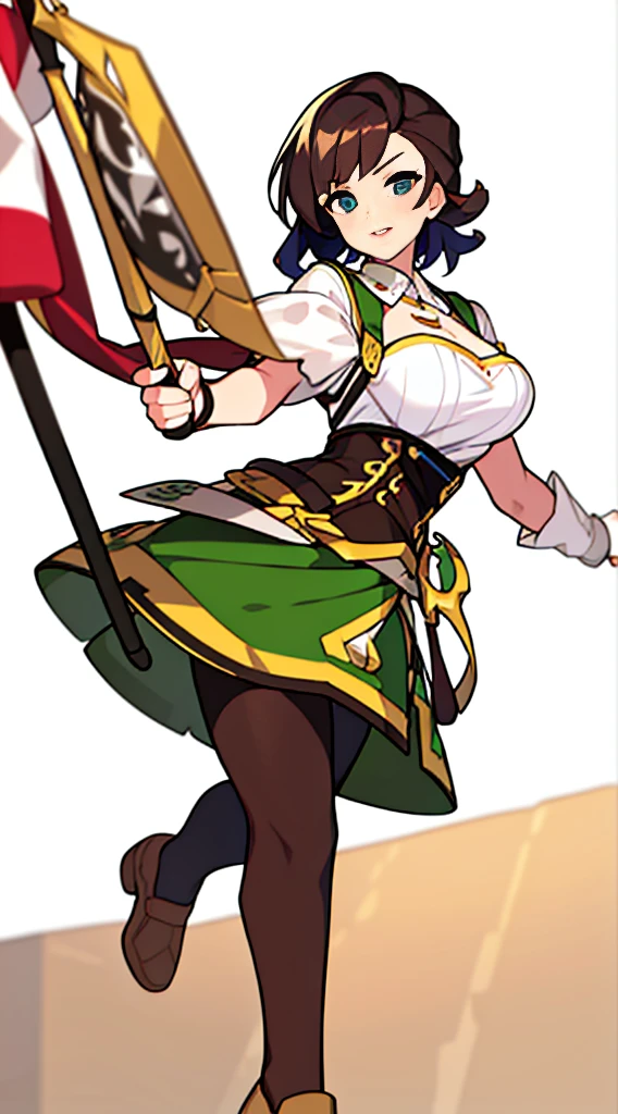 solo woman, (((blurry background, white background))), character focus, standing, full body, clerk, salesperson, Earth Tones Color outfit, dirndl, bustier, librarian,