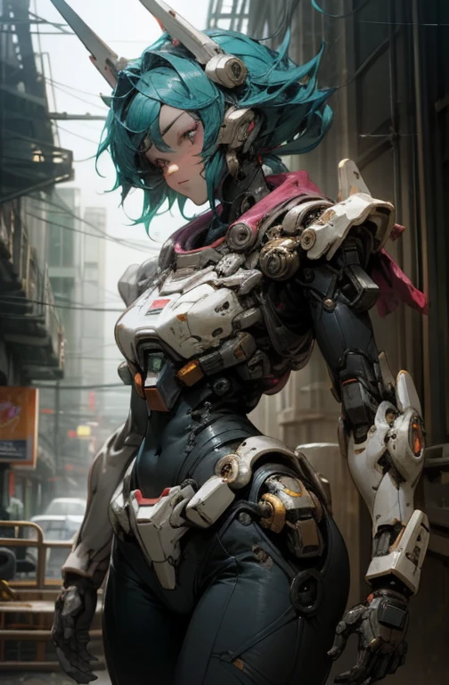 Inorganic, Feminine body, Big tits, Machine body, Robot head, Androids, looking at viewer, anime key visual, Deformation, Ghibli-like colours, anime style, Conceptual art