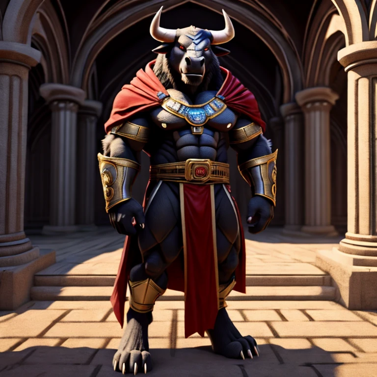 uploaded on e621, photorealistic, masterpiece, bull anthro, human-like eyes, full body portrait, medieval robes