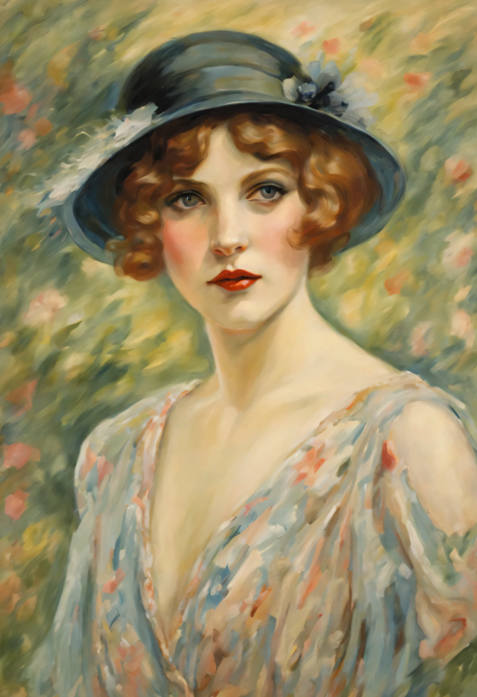 La Belle Normandie, an exquisite, beautiful portrait of a young French woman, 1920s flapper style which showcases the 150th Anniversary of Impressionism