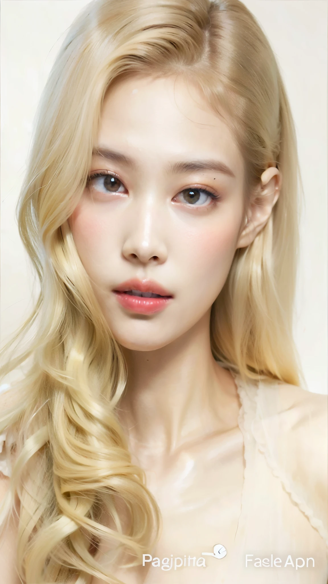um close de uma mulher com longos cabelos loiros e olhos azuis, soft and flawless pale skin, pele macia e dourada, natural soft pale skin, pele clara cabelo loiro cacheado, skin pale as ivory, pale and glowing skin, fair and pale skin!!, blonde and attractive features, ivory pale skin, tom de pele de porcelana, beautiful pale makeup, soft pale white skin, uma loira linda