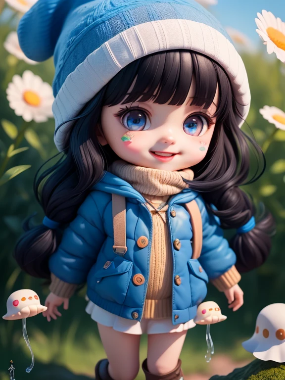 (masterpiece),(highest quality),(super detailed), (whole body:1.2),
1 girl,Little,cute, smile, open your mouth,
flower, outdoor, music, knit hat, Jacket, blush, wood, :3, shirt, long hair, jellyfish, Blue Hat, blurry, black hair, blush stickers, long sleeve, bangs, black hair, Blue jellyfish,
(beautiful detailed face), (beautiful and fine eyes),
 