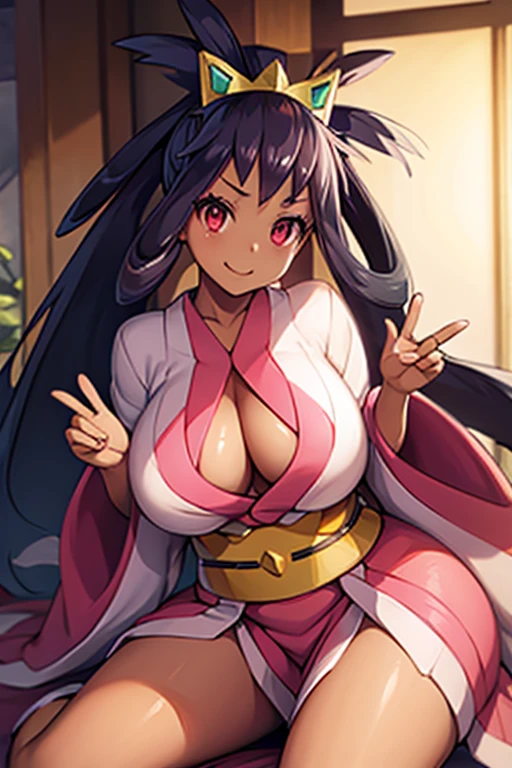IRISA, gown, DD-cup, big thighs, kimono, tiara, big breast, worried smile, lust