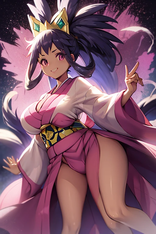 IRISC, gown, DD-cup, big thighs, kimono, tiara, big breast, worried smile, large breasts