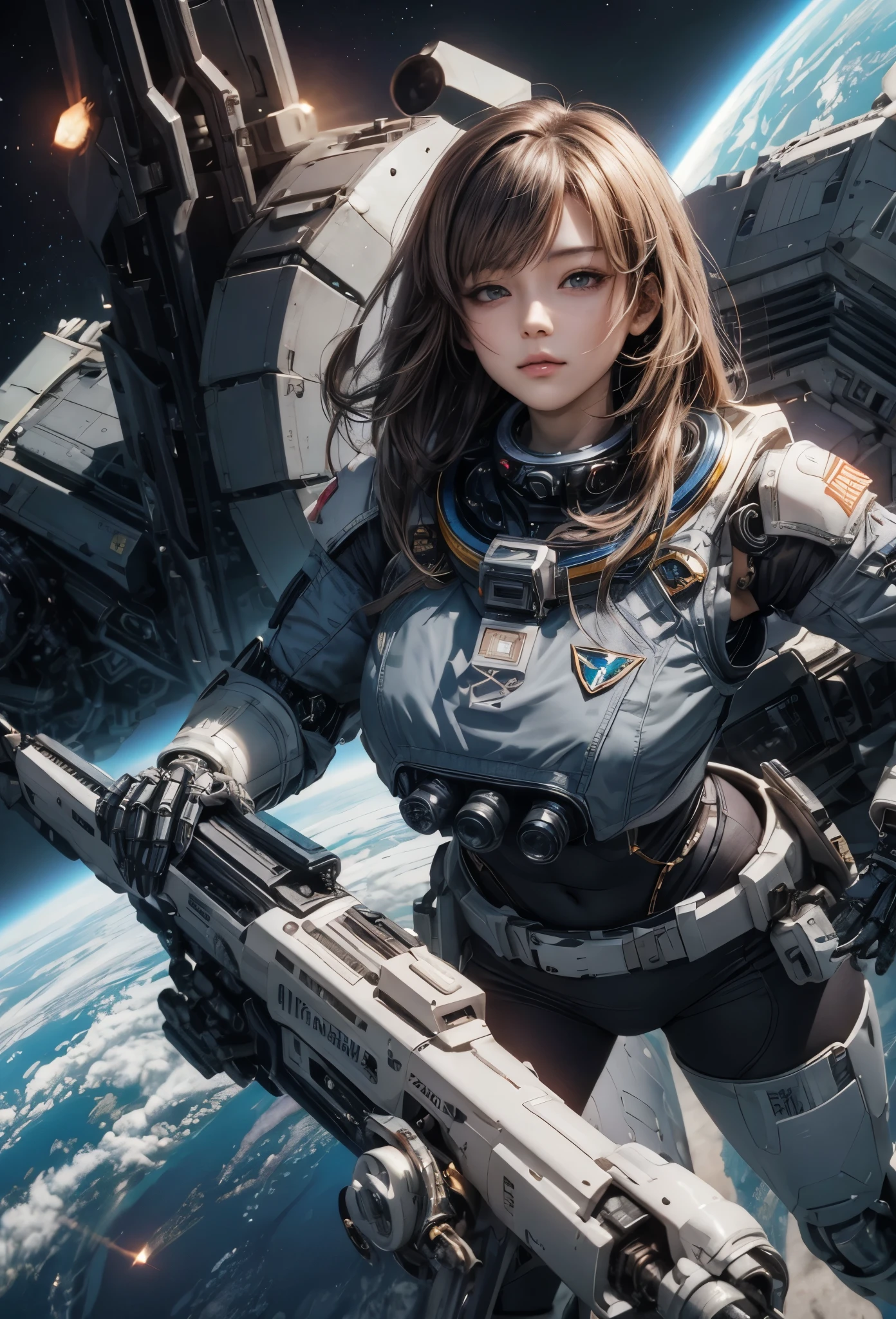 ((Highly accurate drawing in every detail)Extremely precise depiction)[High resolution],(detailed illustrations,とてもfineで緻密な描画,Delicate drawn lines with tempo,Realistic texture expression),[color traced main line],(Space Battlefield [Space Mobile Fortress]),[solo],HENTAI (((ANIME) BIONICGirl) Beauty 15 years old ((muscular) [Plump])) (Astronauts Cyborg) [Space Marine Corps Military [MASCHINEBODY]],Bullet Belt Javelin [[Firearms, Machine Guns, Bazookas] Saber Rifle ][[Rocket Pack]],Zero Gravity Front,gravure [[White Devil] [Outer space combat]] Battle Damage,[retro future],(intricate and beautiful decoration [Dense detail]),(Fine and beautiful skin expression [transparency]),[完璧な目のdetailed (Beautifully detailed iris)(Eyes like deep jewels)],(eyes light[Pinpoint lighting for the eyes]),[long and beautiful eyelashes],[precisely drawn hair [美しく艷やかな髪のdetailed]],(完璧な手のdetailed [Beautiful fingers with no damage [beautiful nails]]),(perfect anatomy(perfectly balanced proportions))[[full body portrait]],[[Design built to the highest level]][ideal color coordination(Accurate simulation of light and material interactions)],([Precision Detail](detailed,高fine)),[Visual art that tells a story],((highest quality)fine[[High density drawing]])[FHD].