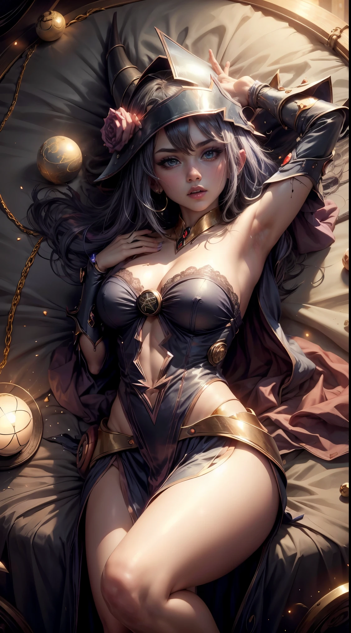 Dark magician gils bajo la luz de la luna, Atmospheric, Hora dorada, encantador, Oscuro y encantador, fondo de magia y hechizos. Pose sensual y sexy