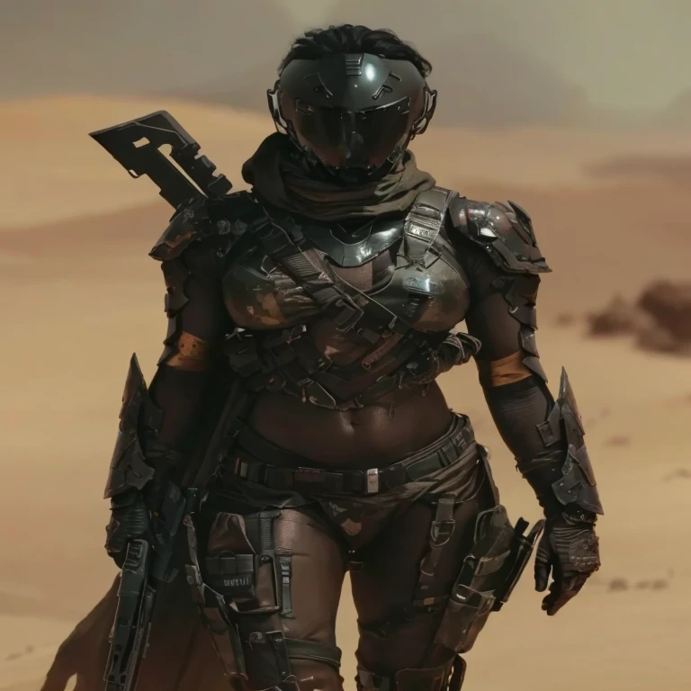 a close up of a person in a black suit holding a weapon, desert breathing armor, wearing techwear and armor, clothed in stealth armor, sci-fi female, wearing futuristic armor, clothed in sci-fi military armor, futuristic armor, futuristic clothing and helmet, sci fi female character, sci-fi armor, sci - fi armor