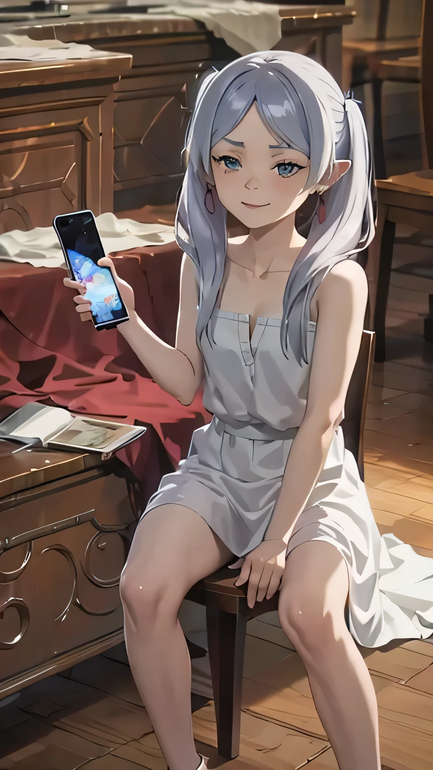 Frieren holding smartphone