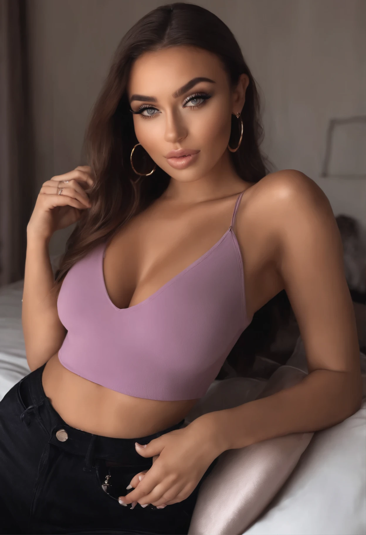 femme mince portant une tenue noire, fille sexy aux yeux bruns, Portrait Sophie Mudd, cheveux bruns et grands yeux, selfie of a young woman, Yeux de chambre, Violet Myers, pas de maquillage, maquillage naturel, Regarder directement le spectateur, body straight forward , Head straight, Visage avec Artgram, Maquillage subtil, Superbe photo du corps entier, dans la chambre, clivage