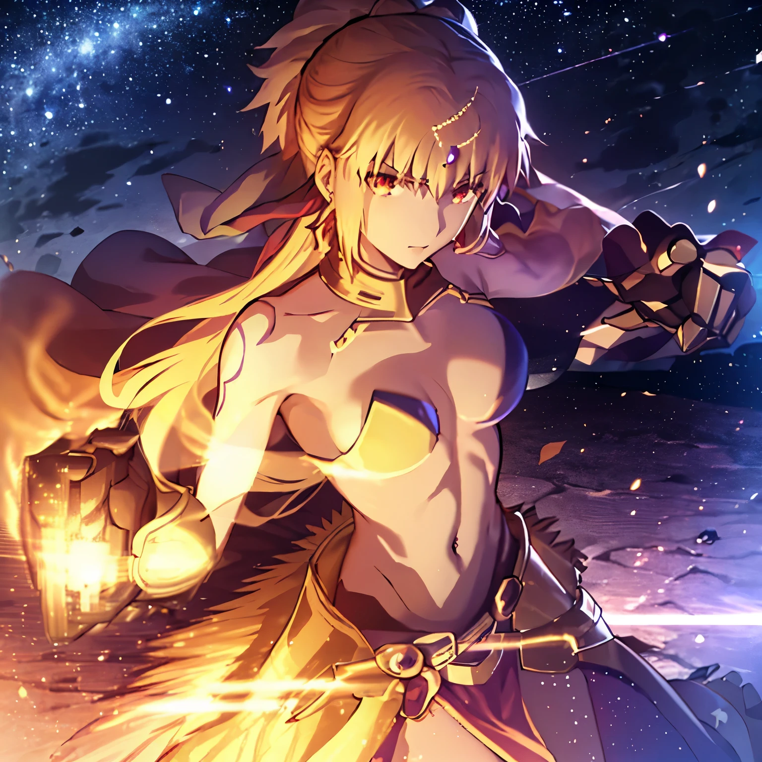   8k, mouthpiece, ((one beautiful woman)),((fate stay night drawing)), female Gilgamesh solo, upper body angle, empress, ((one beautiful woman)), ((red eyes)), long hair , golden hair,