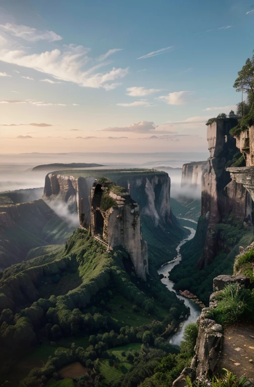 a cliff overlooking a waterfall, several arch-shaped stones at the top, matte painting 8k, matte paint 8K, vertical wallpaper 8K, vertical wallpaper 8K, vertical wallpaper 4K, vertical wallpaper 4K, lost series, realistic fantasy rendering, digital painting with 8K resolution, digital painting with 8K resolution,  Jessica Rossier fantasy art, 4K rendered matte paint, 3D rendered matte paint  