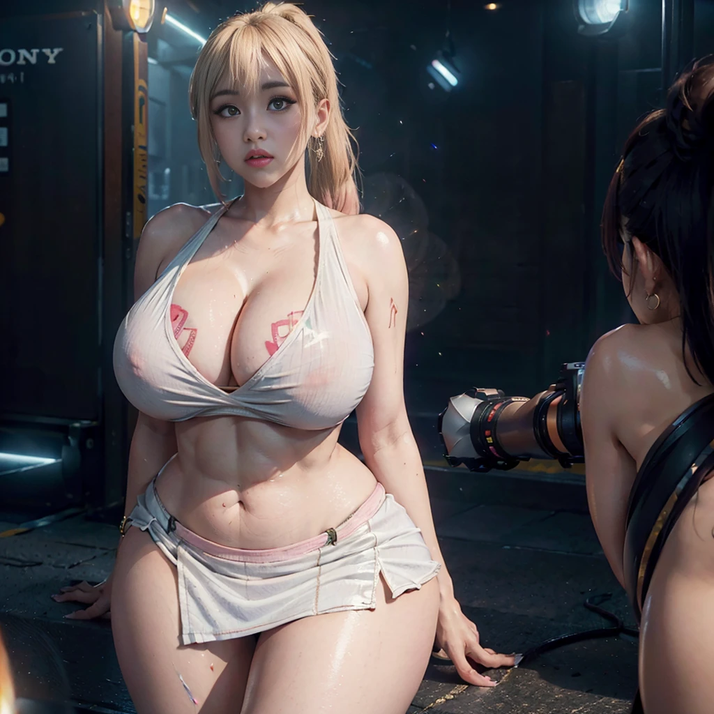 (Asian goddess Woman,sitting train station),(cardi b),(perfect cardi b),(Gigantic Boobs: 1.4),(cleavage : 1.4),(busty: 1.4),(Cool:1.1),(erotic:1.4),(Low-cut white shirt: 1.3),(Pink mini skirt with white details: 1.4),(earrings : 1.1),(blonde Hair Ponytail: 1.4),(vogue Makeup: 1.1),(thrending pixiv : 1.1),(Curvy Chubby Body : 1.4),(Delicate Face :1.4),(Pale Skin: 1.1),(oil Covered in boobs: 1.3),(look at viewer),(various Poses: 1.1),(Big Brown Eyes : 1.4),(High Details Body : 1.3),(high details face : 1.1),(Perfect Face),(perfect Body),UHD,Bokeh,Sharp Focus,Octane Render,Megapixel,TXAA,FXAA,CGI,VFX,CFX,(photo realistic : 1.4),(insane Details: 1.4),(deep of field: 1.6),(lights effects: 1.3),(Shadows: 1.1),(ultra realistic: 1.4),(super-quality),(masterpiece: 1.4),(super-resolution: 1.5),(sony alpha 1 shot : 1.4),